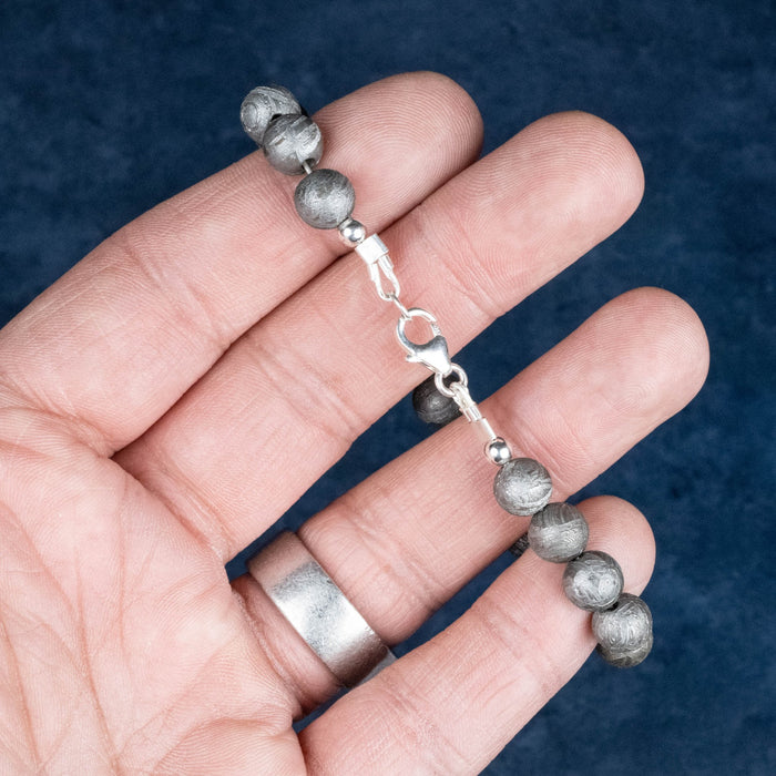 Aletai Meteorite 8mm Bead Bracelet 7" .925 Silver - InnerVision Crystals
