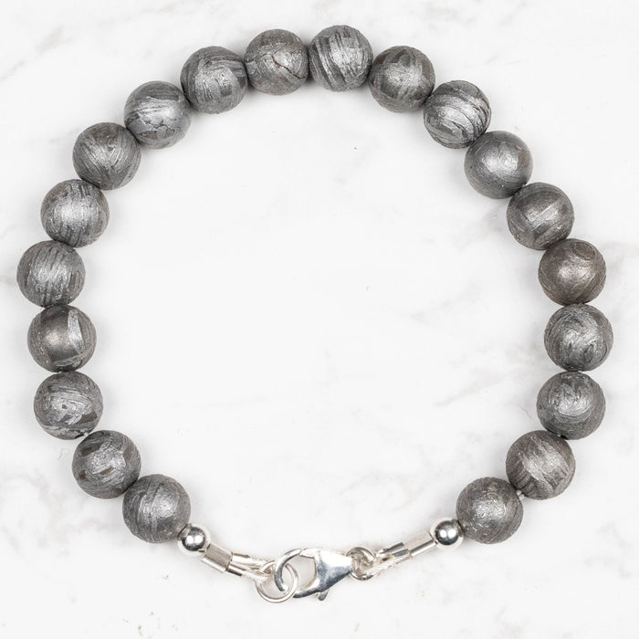 Aletai Meteorite 8mm Bead Bracelet 7" .925 Silver - InnerVision Crystals