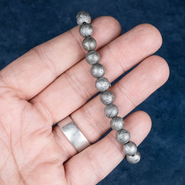 Aletai Meteorite 8mm Bead Bracelet 7" .925 Silver - InnerVision Crystals