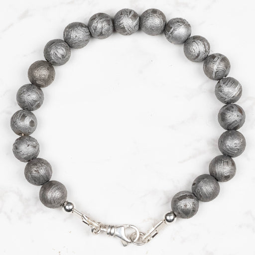 Aletai Meteorite 8mm Bead Bracelet 7" .925 Silver - InnerVision Crystals