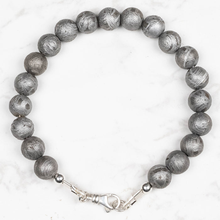 Aletai Meteorite 8mm Bead Bracelet 7" .925 Silver - InnerVision Crystals