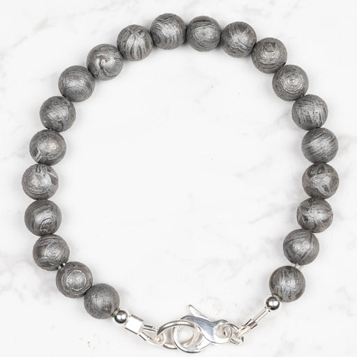 Aletai Meteorite 8mm Bead Bracelet 7.5" .925 Silver - InnerVision Crystals