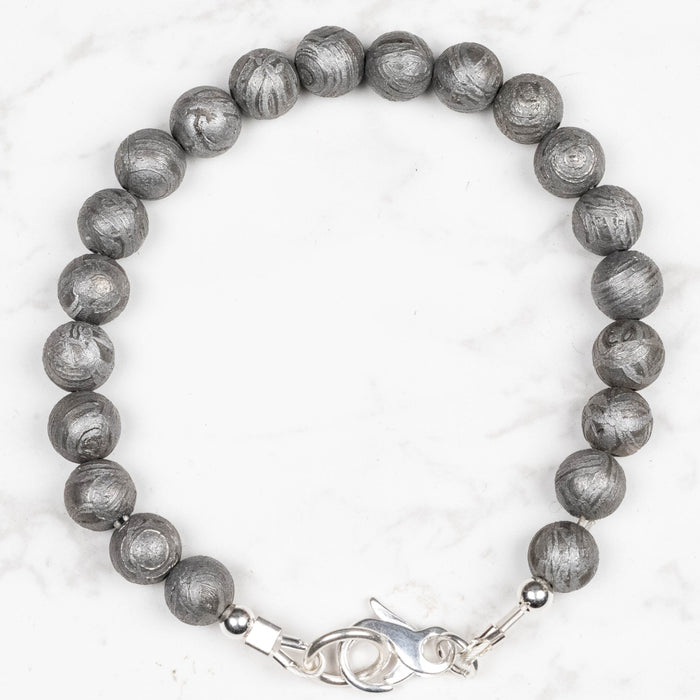 Aletai Meteorite 8mm Bead Bracelet 7.5" .925 Silver - InnerVision Crystals