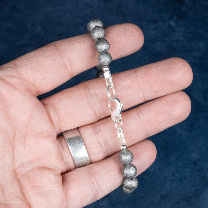 Aletai Meteorite 8mm Bead Bracelet 7.5" .925 Silver - InnerVision Crystals