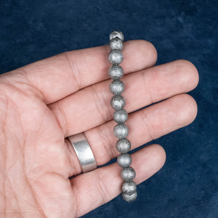 Aletai Meteorite 8mm Bead Bracelet 7.5" .925 Silver - InnerVision Crystals