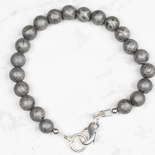 Aletai Meteorite 8mm Bead Bracelet 7.5" .925 Silver - InnerVision Crystals