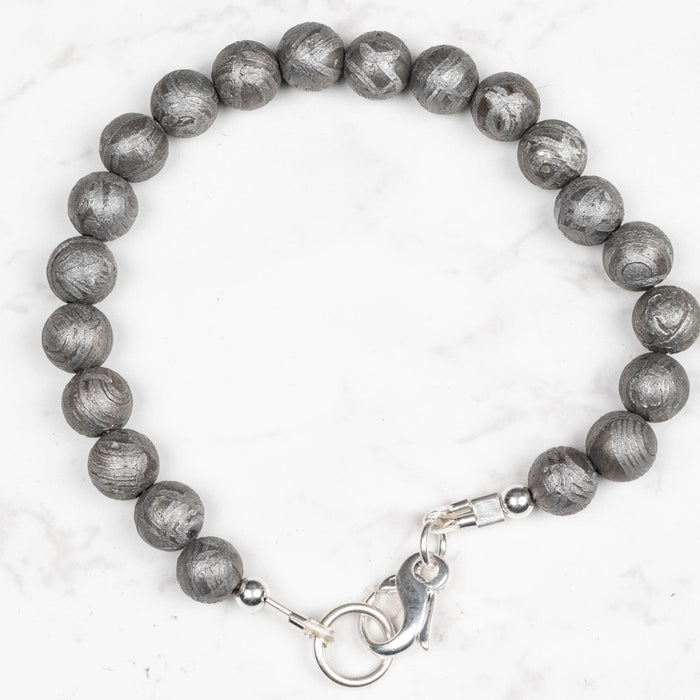 Aletai Meteorite 8mm Bead Bracelet 7.5" .925 Silver - InnerVision Crystals