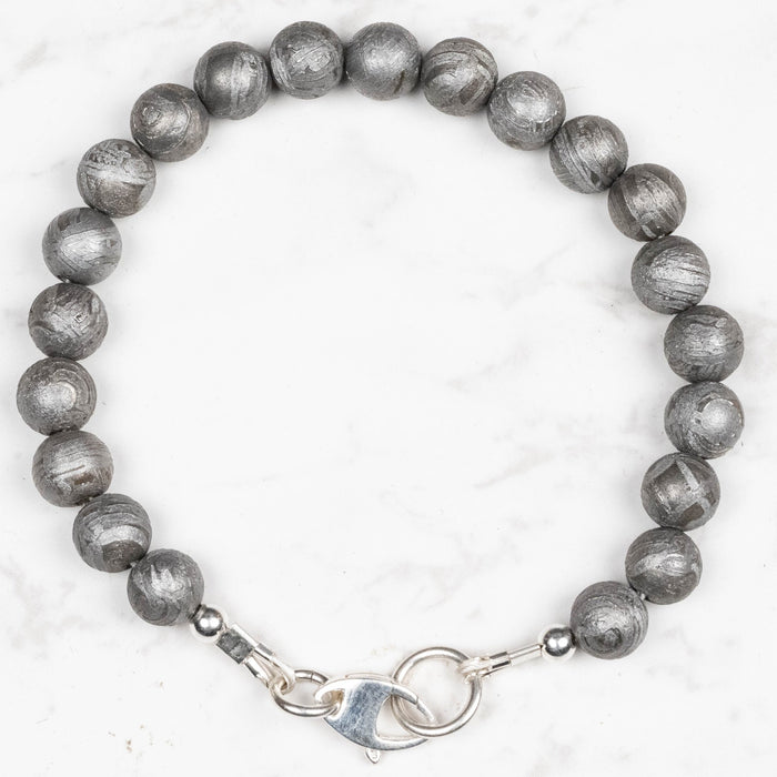 Aletai Meteorite 8mm Bead Bracelet 7.5" .925 Silver - InnerVision Crystals