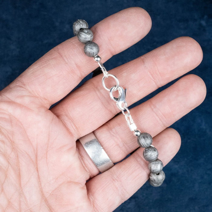 Aletai Meteorite 8mm Bead Bracelet 7.5" .925 Silver - InnerVision Crystals