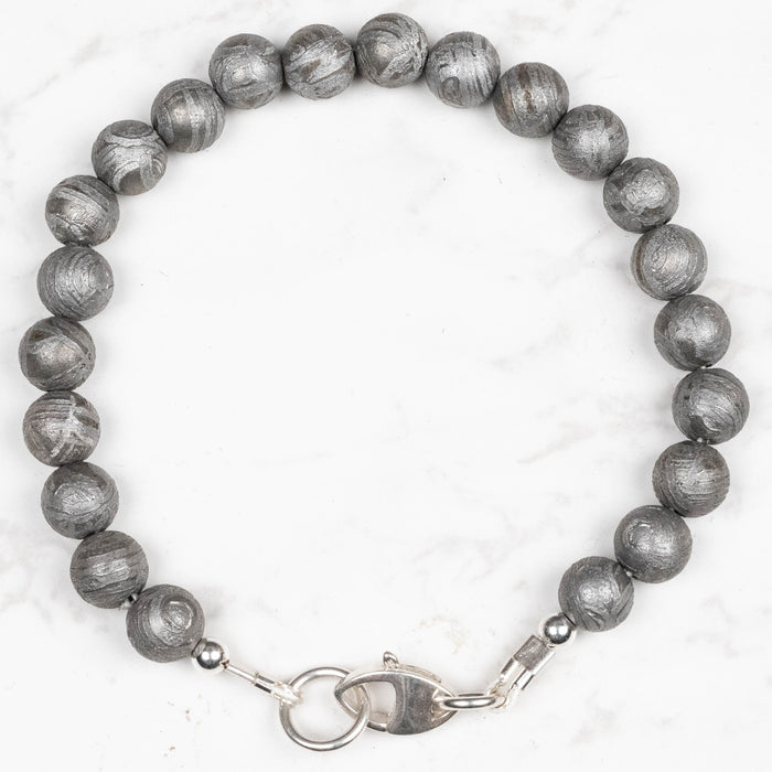 Aletai Meteorite 8mm Bead Bracelet 8" .925 Silver - InnerVision Crystals
