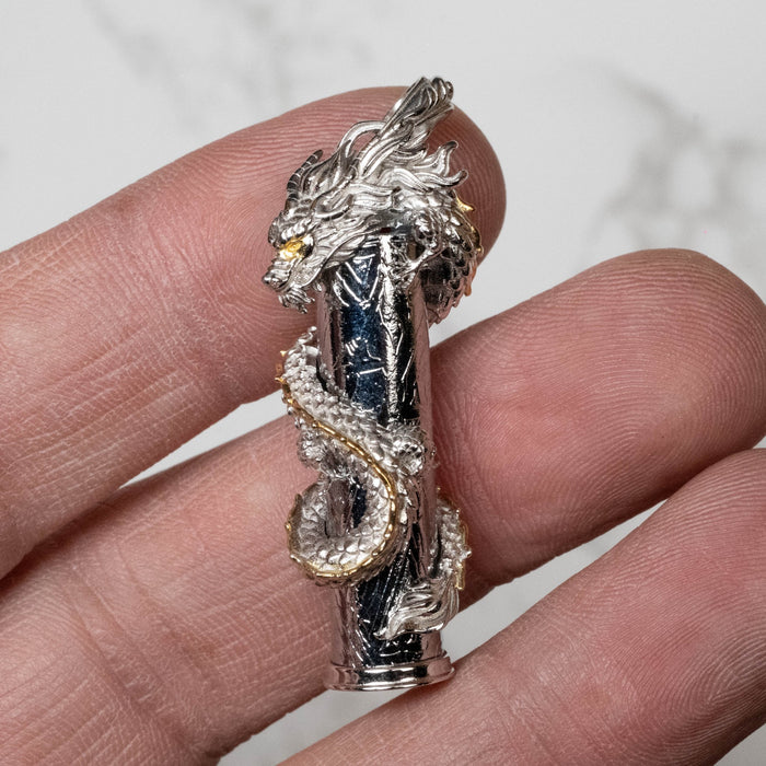 Aletai Meteorite Dragon Pendant .925 Sterling Silver 46x8mm - InnerVision Crystals