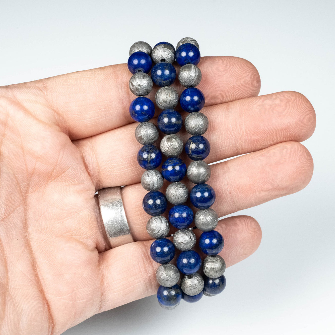 Aletai Meteorite + Lapis Lazuli 8mm Bead Bracelet 7" - InnerVision Crystals