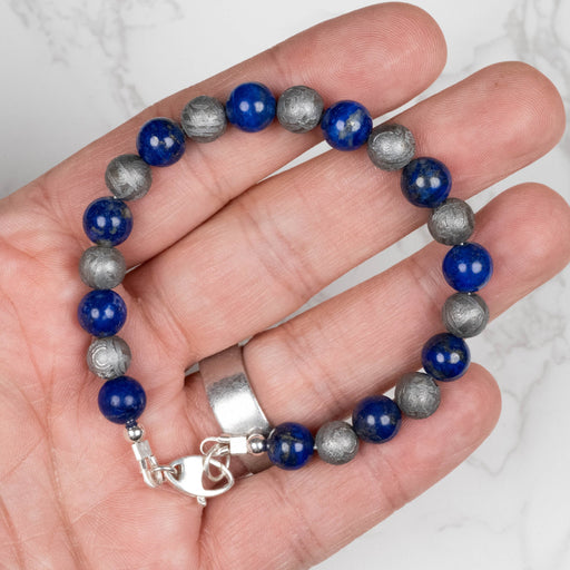 Aletai Meteorite + Lapis Lazuli Bead Bracelet 8" .925 Silver - InnerVision Crystals