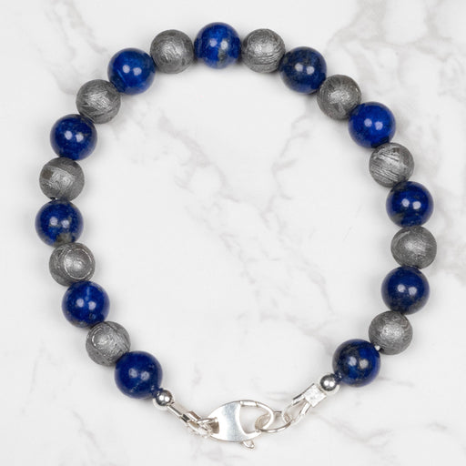 Aletai Meteorite + Lapis Lazuli Bead Bracelet 8" .925 Silver - InnerVision Crystals