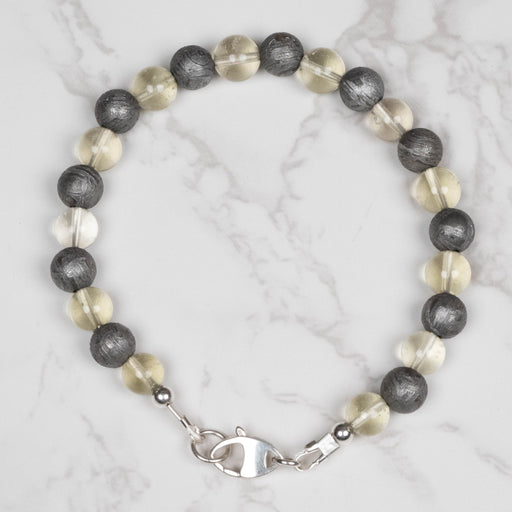 Aletai Meteorite + Libyan Desert Glass Bead Bracelet 8" .925 Silver - InnerVision Crystals