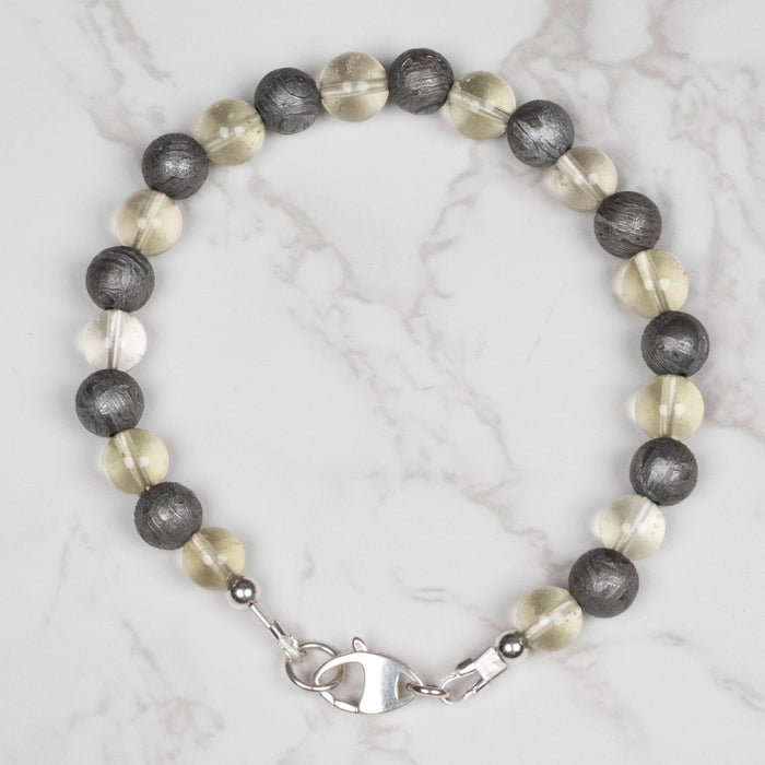 Aletai Meteorite + Libyan Desert Glass Bead Bracelet 8" .925 Silver - InnerVision Crystals