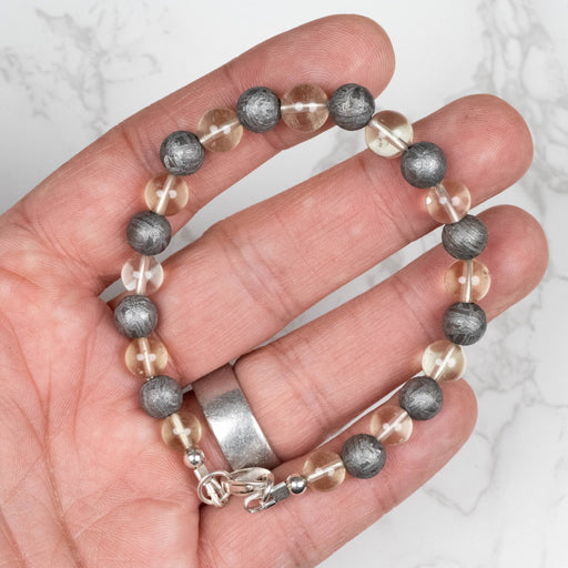Aletai Meteorite + Libyan Desert Glass Bead Bracelet 8" .925 Silver - InnerVision Crystals