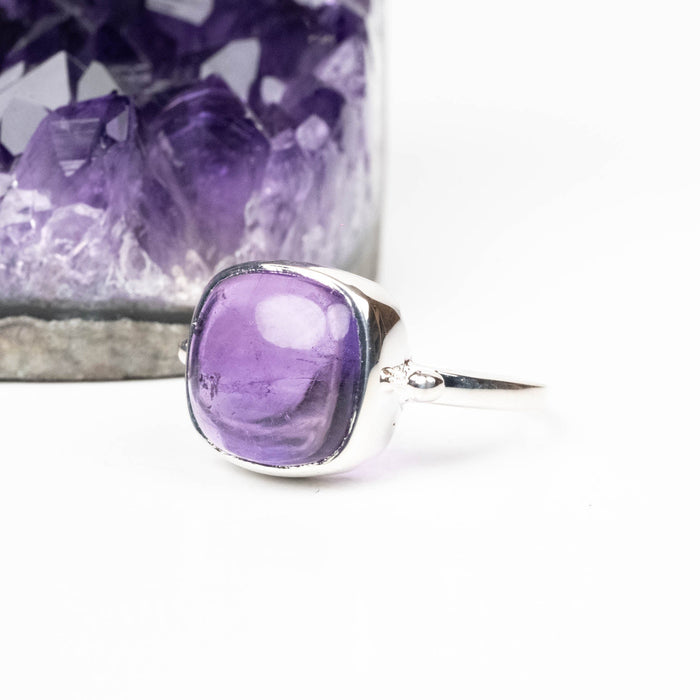 Amethyst Ring 10mm Size 6 .925 Silver - InnerVision Crystals