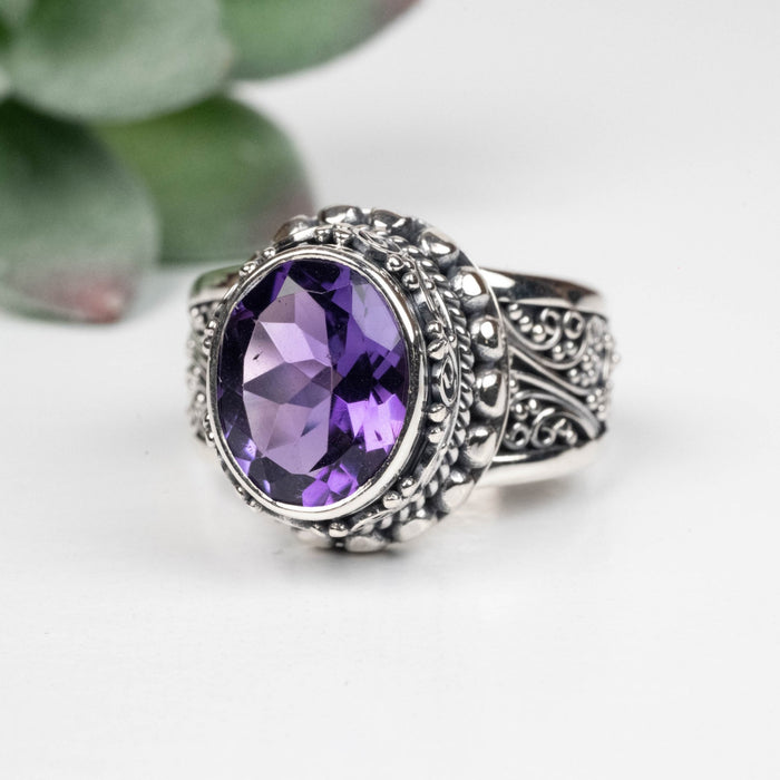 Amethyst Ring 11x9mm Size 8 .925 Silver - InnerVision Crystals