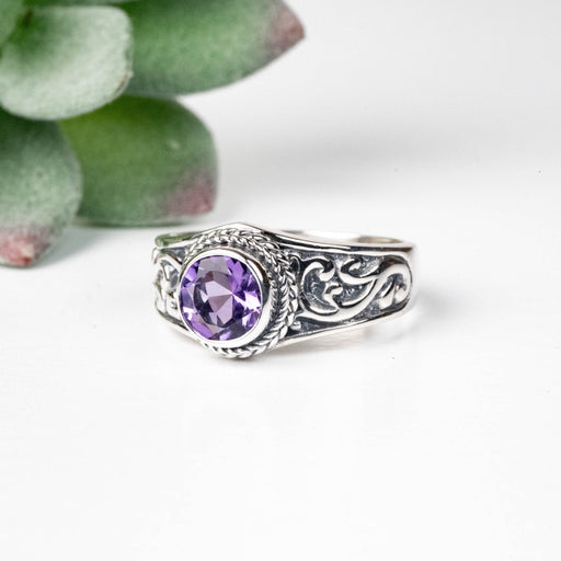 Amethyst Ring 6.5mm Size 7 .925 Silver - InnerVision Crystals