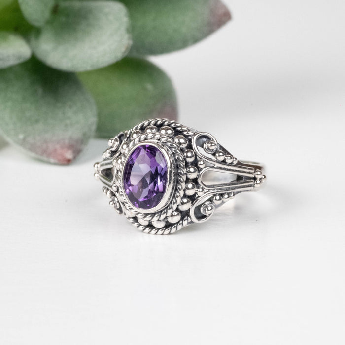 Amethyst Ring 7x5mm Size 7 .925 Silver - InnerVision Crystals