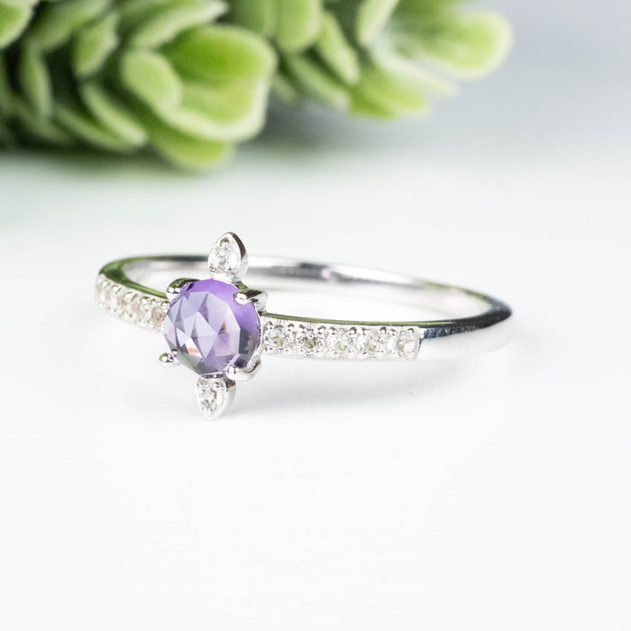 Amethyst + White Topaz Ring 4.5mm Size 10 - InnerVision Crystals