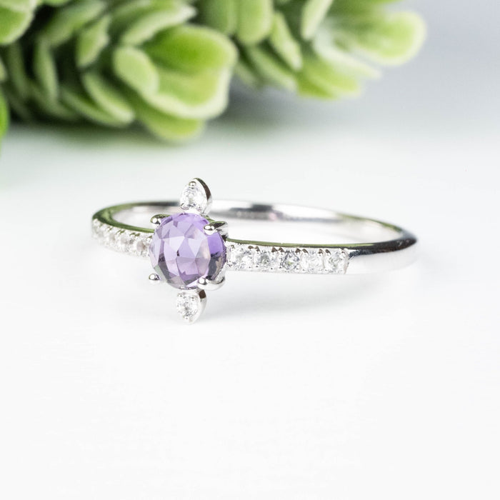 Amethyst + White Topaz Ring 4.5mm Size 10 - InnerVision Crystals