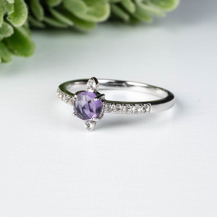 Amethyst + White Topaz Ring 4.5mm Size 8 - InnerVision Crystals