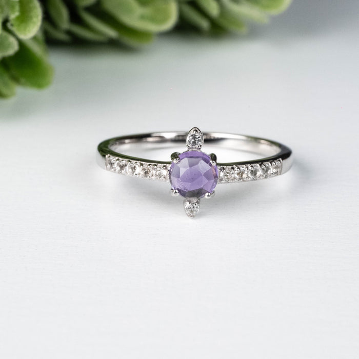 Amethyst + White Topaz Ring 4.5mm Size 8 - InnerVision Crystals