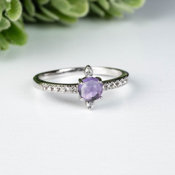 Amethyst + White Topaz Ring 4.5mm Size 8 - InnerVision Crystals