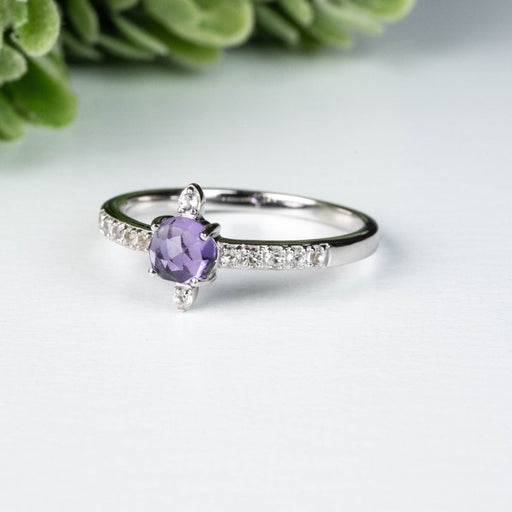Amethyst + White Topaz Ring 4.5mm Size 8 - InnerVision Crystals