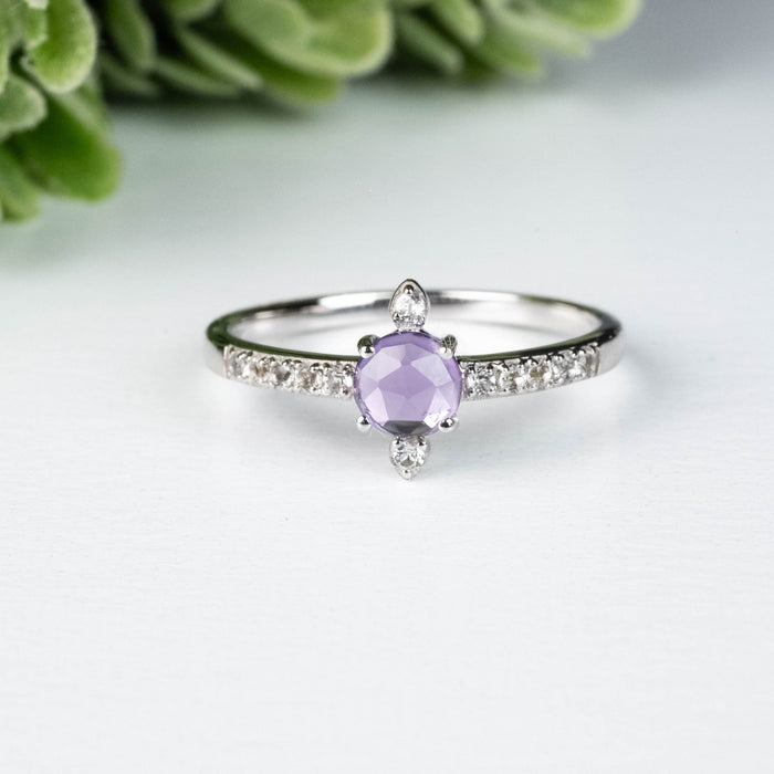Amethyst + White Topaz Ring 4.5mm Size 8 - InnerVision Crystals