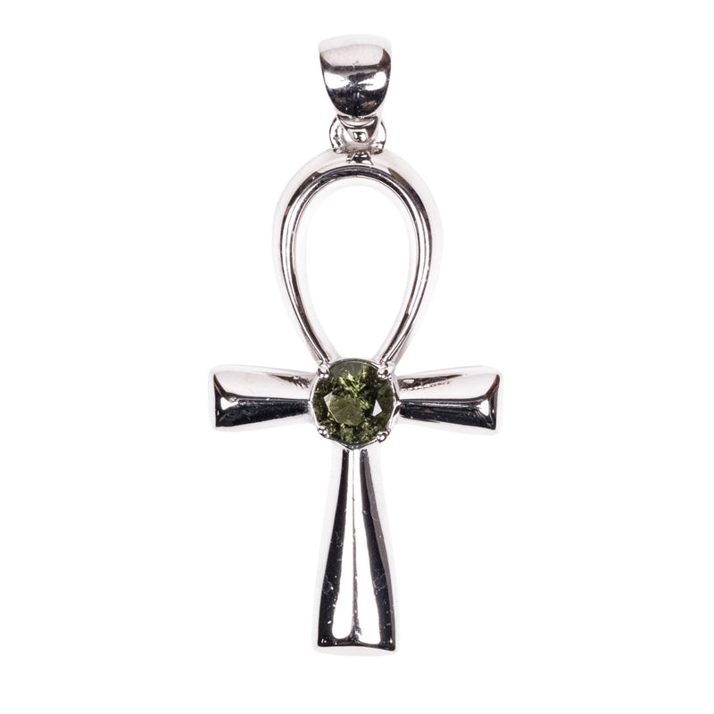 Ankh Pendant | Moldavite Gemstone .925 Silver - InnerVision Crystals