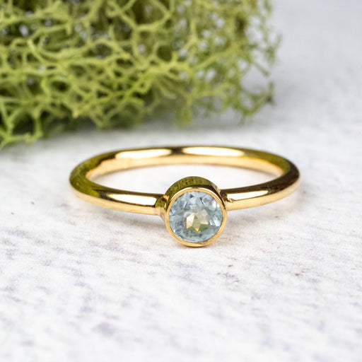 Aquamarine Ring 4.5mm Size 6 .925 Silver + 18k Gold - InnerVision Crystals
