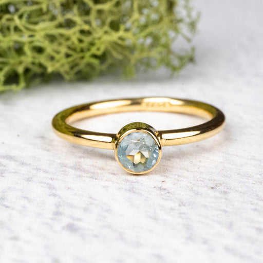 Aquamarine Ring 4.5mm Size 6 .925 Silver + 18k Gold - InnerVision Crystals