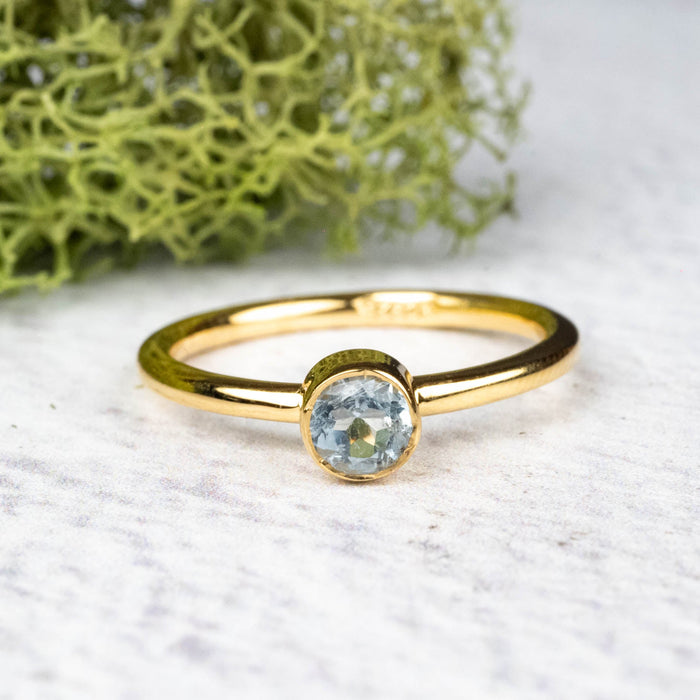 Aquamarine Ring 4.5mm Size 6 .925 Silver + 18k Gold - InnerVision Crystals