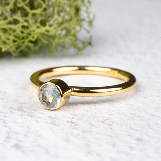 Aquamarine Ring 4.5mm Size 6 .925 Silver + 18k Gold - InnerVision Crystals