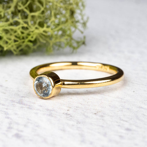 Aquamarine Ring 4.5mm Size 6 .925 Silver + 18k Gold - InnerVision Crystals