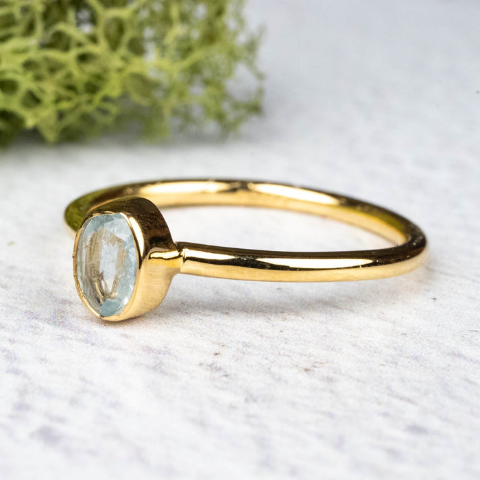 Aquamarine Ring 6x4mm Size 10 .925 Silver + 18k Gold - InnerVision Crystals