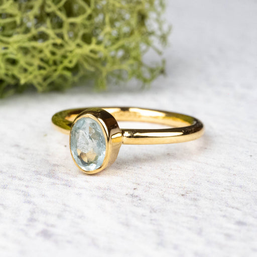 Aquamarine Ring 6x4mm Size 4 .925 Silver + 18k Gold - InnerVision Crystals