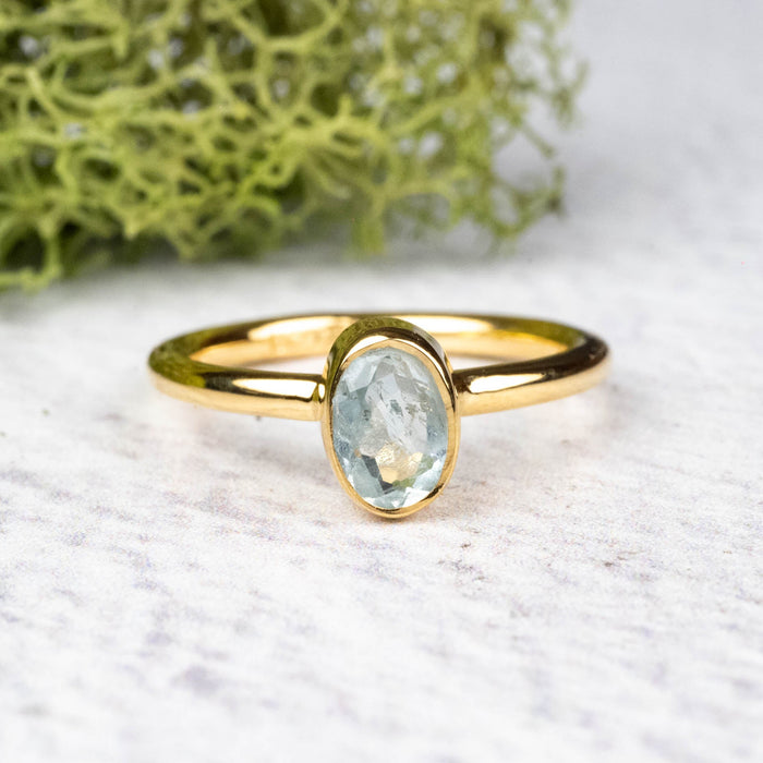 Aquamarine Ring 6x4mm Size 4 .925 Silver + 18k Gold - InnerVision Crystals