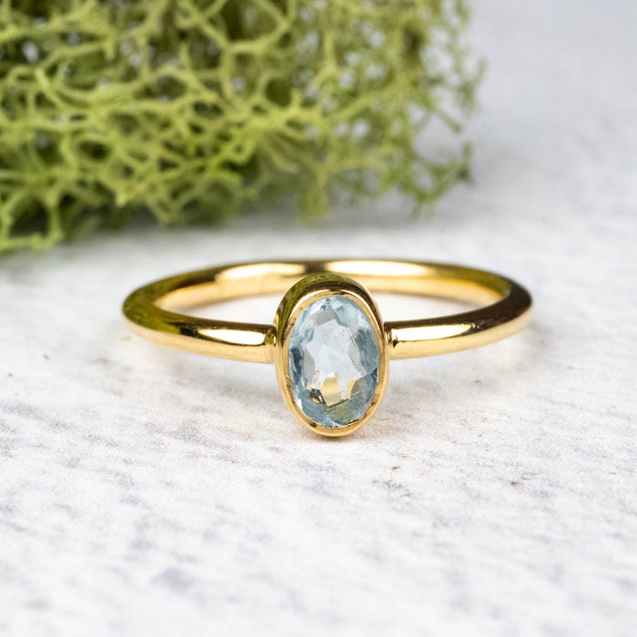 Aquamarine Ring 6x4mm Size 6 .925 Silver + 18k Gold - InnerVision Crystals