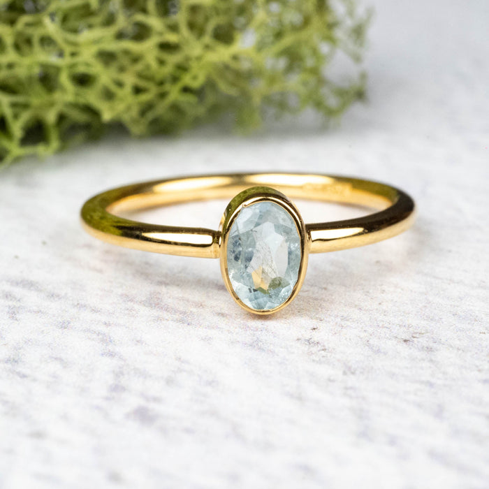 Aquamarine Ring 6x4mm Size 7 .925 Silver + 18k Gold - InnerVision Crystals