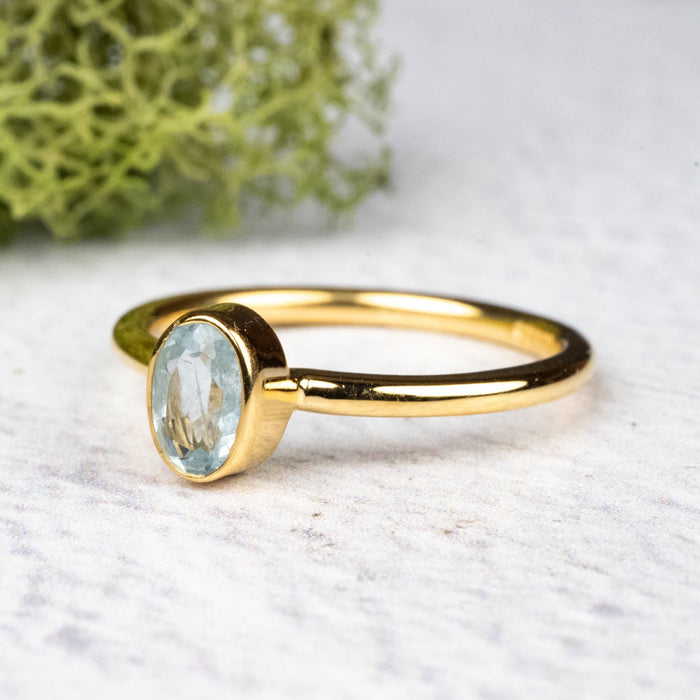 Aquamarine Ring 6x4mm Size 7 .925 Silver + 18k Gold - InnerVision Crystals