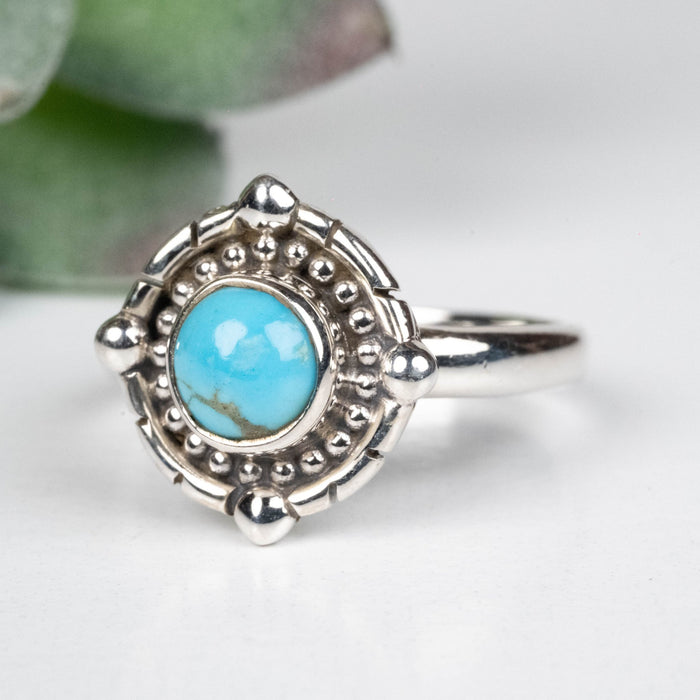 Arizona Turquoise Ring 6mm Size 8 .925 Silver - InnerVision Crystals