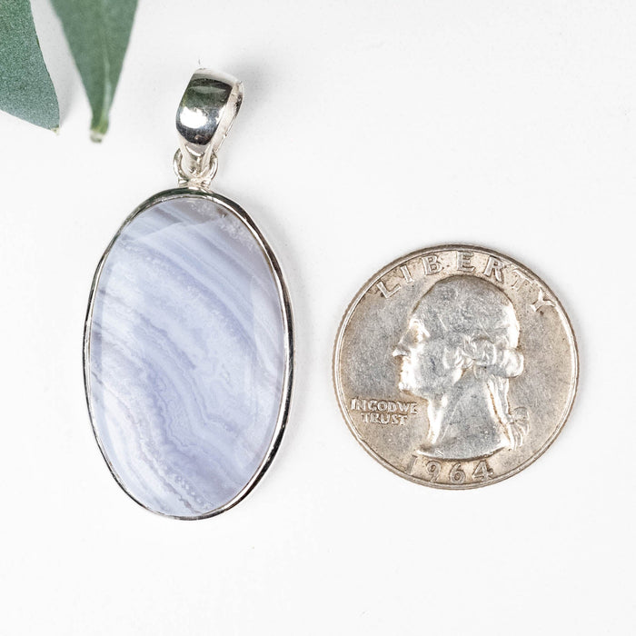 Blue Lace Agate Pendant 8.68 g 44x21mm .925 Silver - InnerVision Crystals