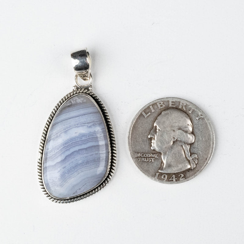 Blue Lace Agate Pendant 8.73 g 44x22mm - InnerVision Crystals