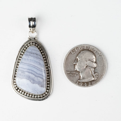 Blue Lace Agate Pendant 9.31 g 46x23mm - InnerVision Crystals