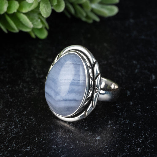 Blue Lace Agate Ring 18x14mm Size 7 - InnerVision Crystals