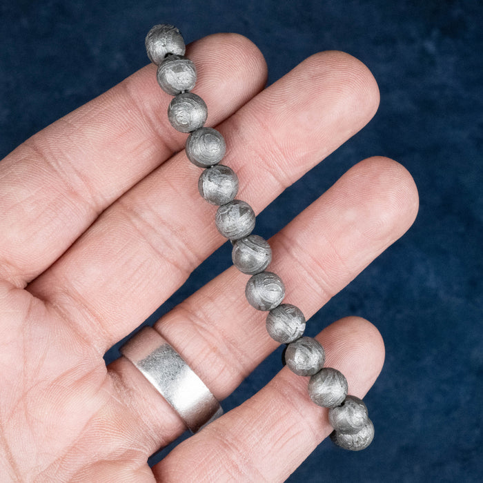 Aletai Meteorite 8mm Bead Bracelet 8" .925 Silver
